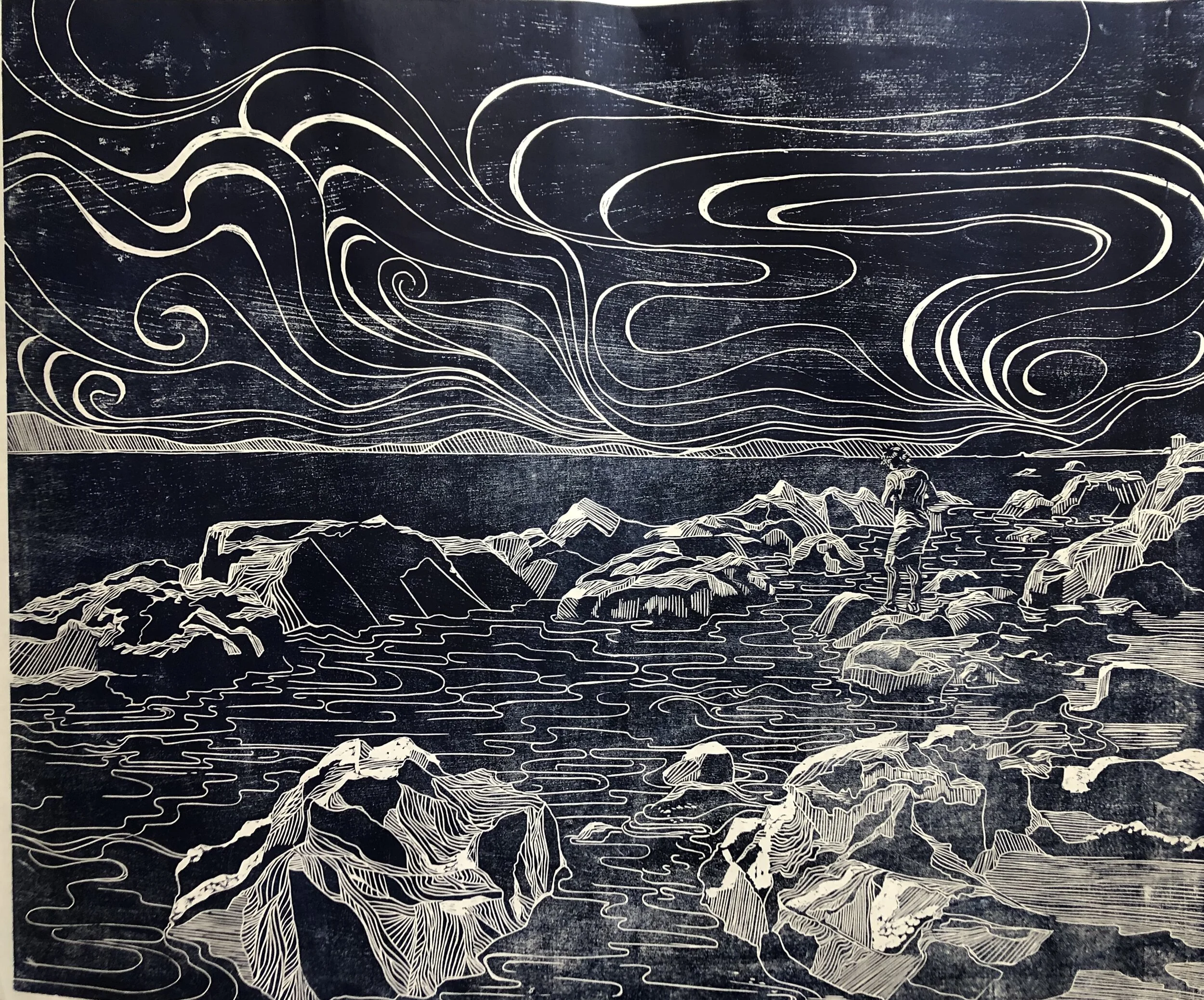 Self-portrait Carolee Jakes Hand-carved woodblock print Number 1 of 2 40 x 48 in. Click image to enlarge ⦿ Inquire