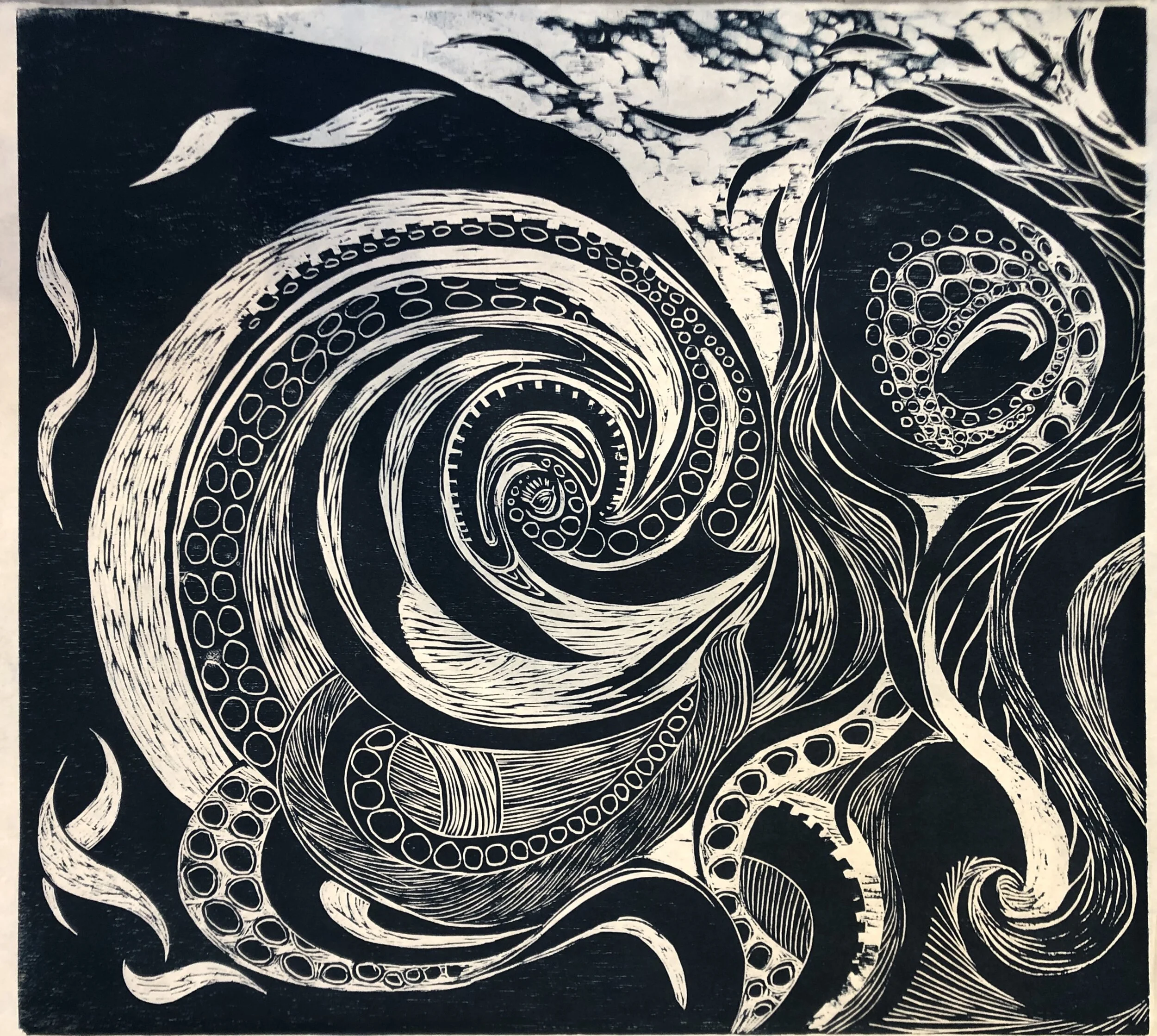 Undersea I Carolee Jakes Hand-carved woodblock print Artist Proof 22 x 24 in. Click image to enlarge ⦿ Inquire