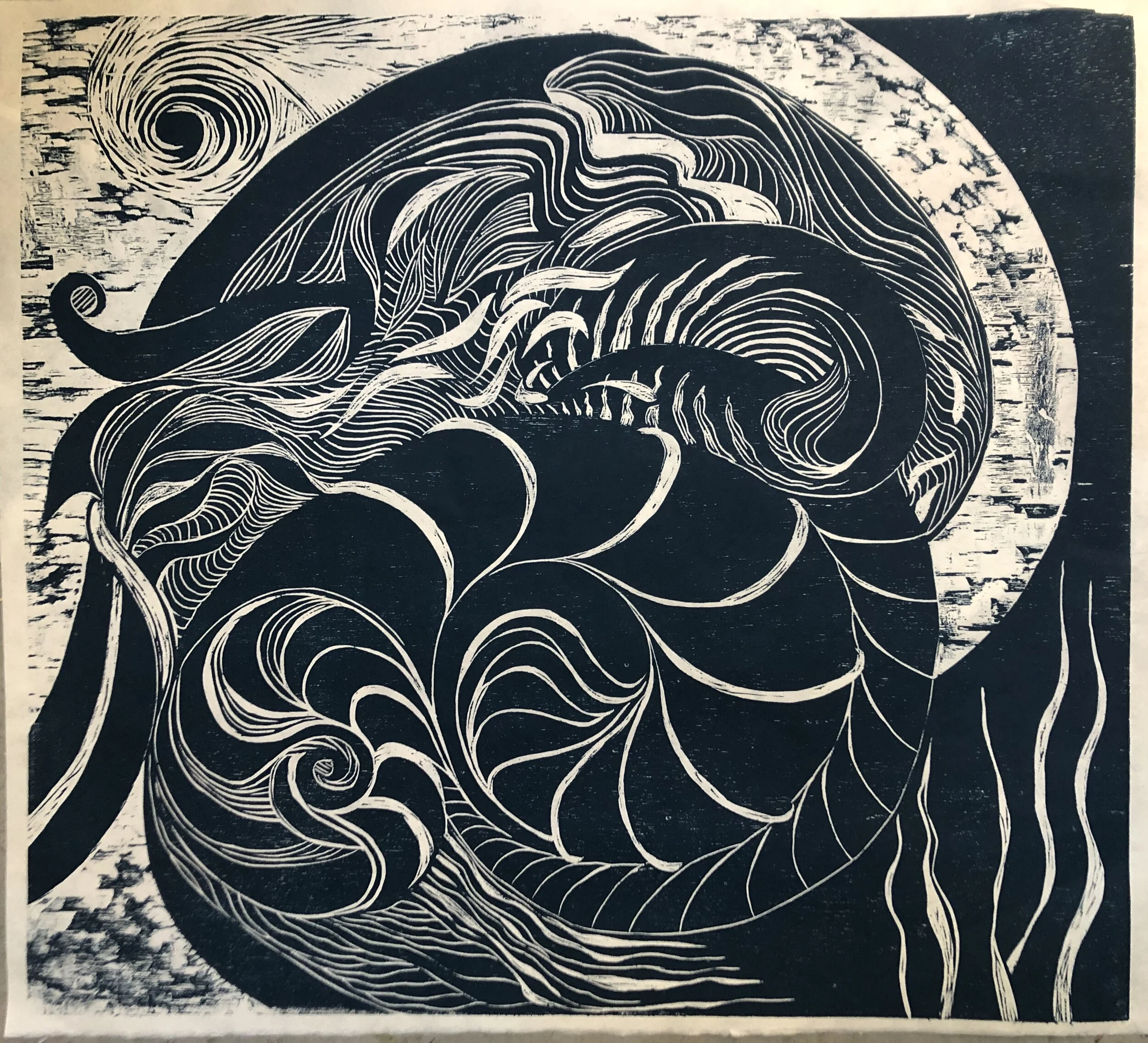 Undersea II Carolee Jakes Hand-carved woodblock print Artist Proof 22 x 24 in. Click image to enlarge ⦿ Inquire