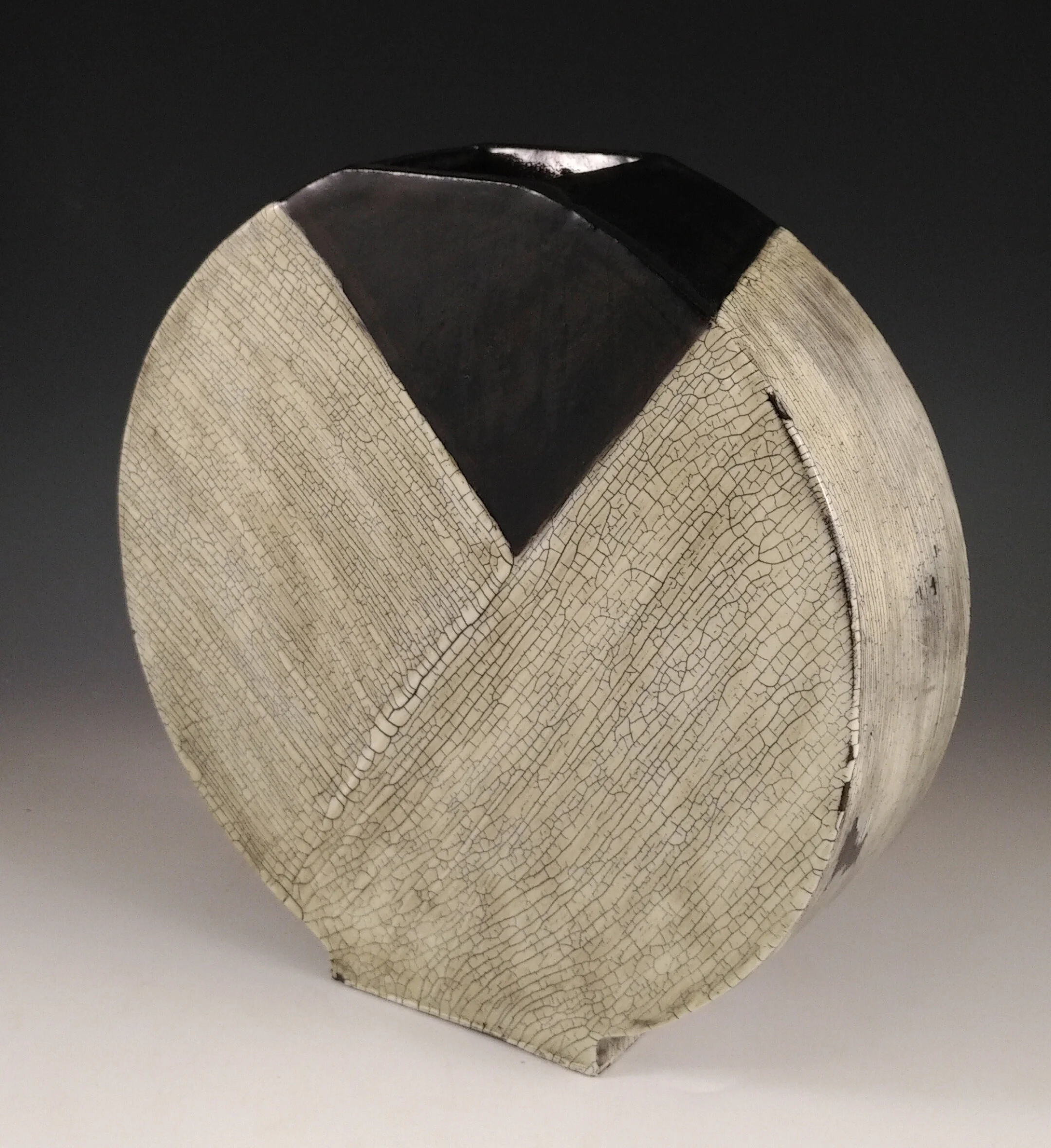 Black &amp; White Round Vase J.S. Herbert Stoneware, slip, and glaze 9 1/2 x 9 1/2 x 2 1/2 in. Click image to enlarge ⦿&nbsp;Inquire