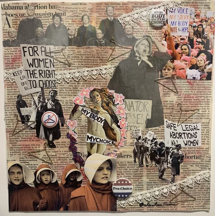 Outrage I - Will we have to march again? Andrea Rowe Kraus Mixed Media Collage 14 x 14 in. Click image to enlarge ⦿ Inquire