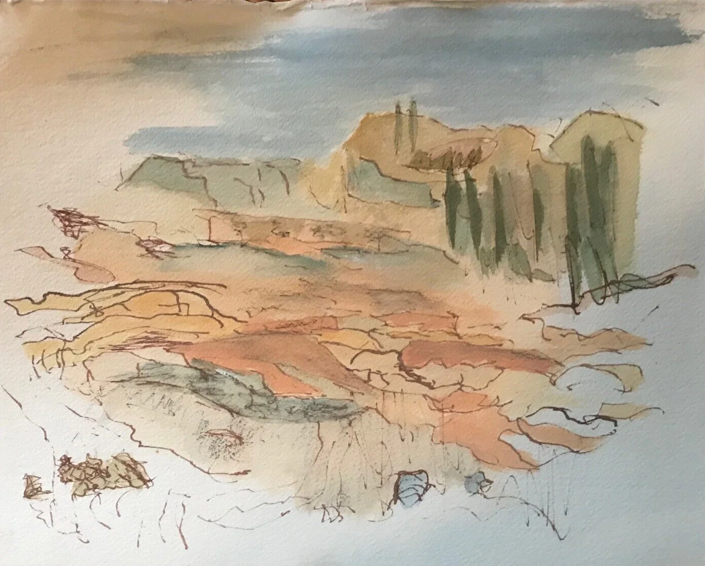 Scenes from Provence I Suzanne Goldberg Watercolor and pastel on paper 11 x 15 in.  Click image to enlarge ⦿ Inquire