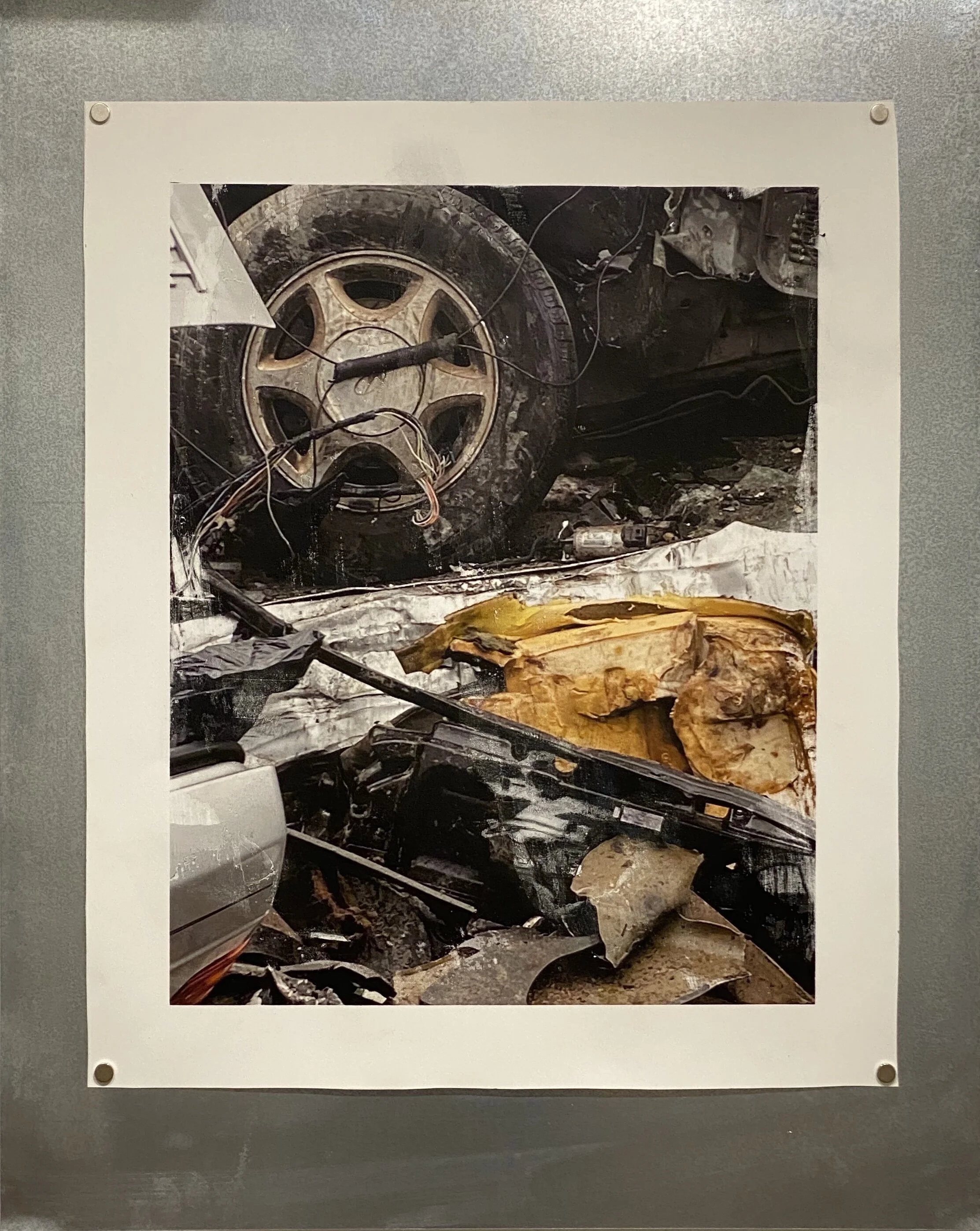 Leftovere Yellow Mixed media photo transfer 17 1/2 x 18 in. (30 x 24 in. framed) Click image to enlarge ⦿ Inquire