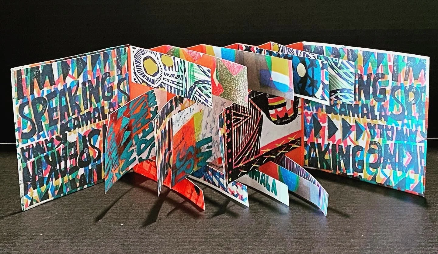 Veracity  Sarah Matthews Block Printed Flag Book 5” x 5” closed $150 Click image to enlarge ⦿ Inquire