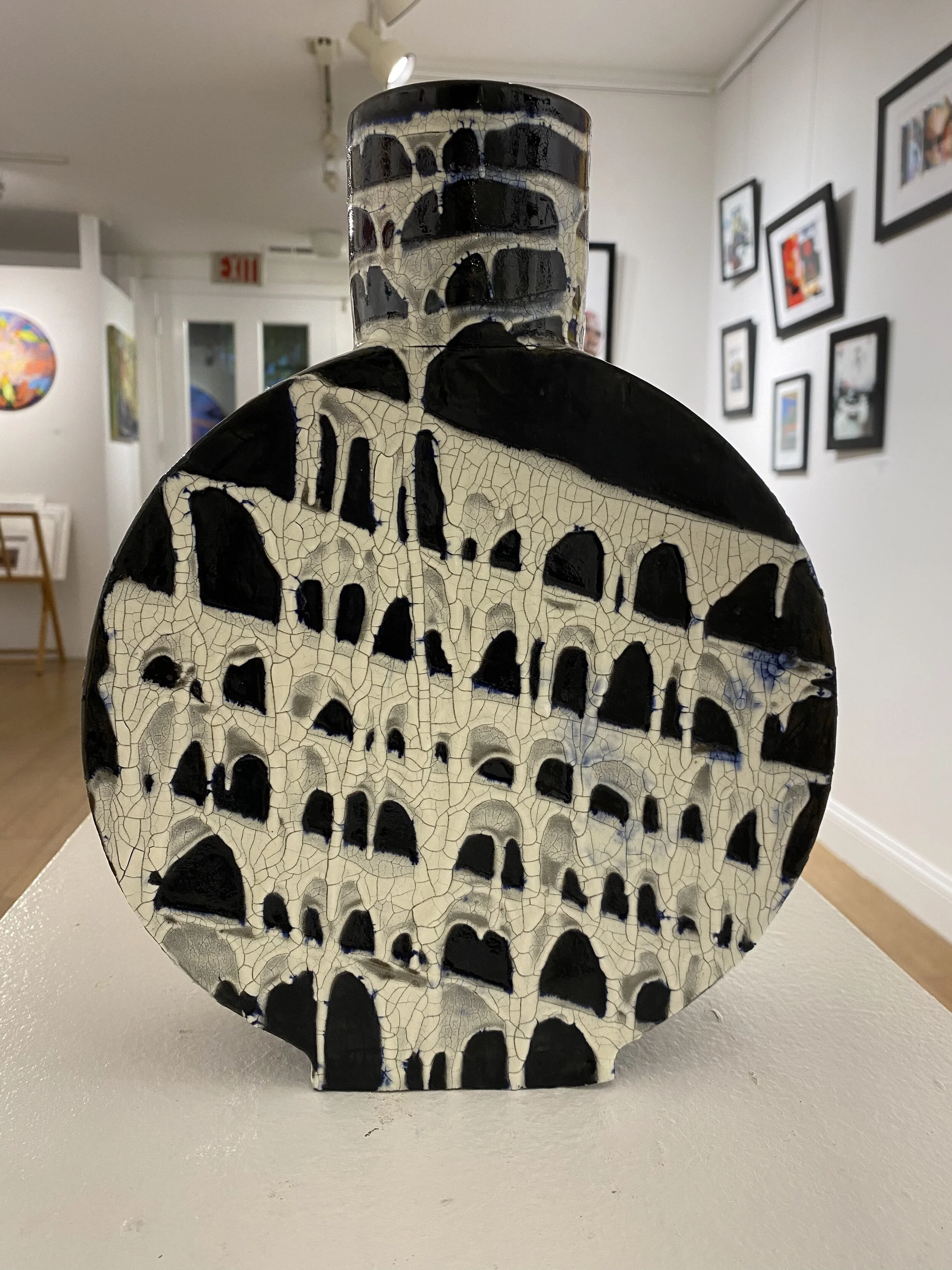 Black &amp; White Ceramic Vase J.S. Herbert  Stoneware, slip and glaze 12 x 9 1/4 x 2 3/4 in. $350 Click image to enlarge ⦿ Inquire