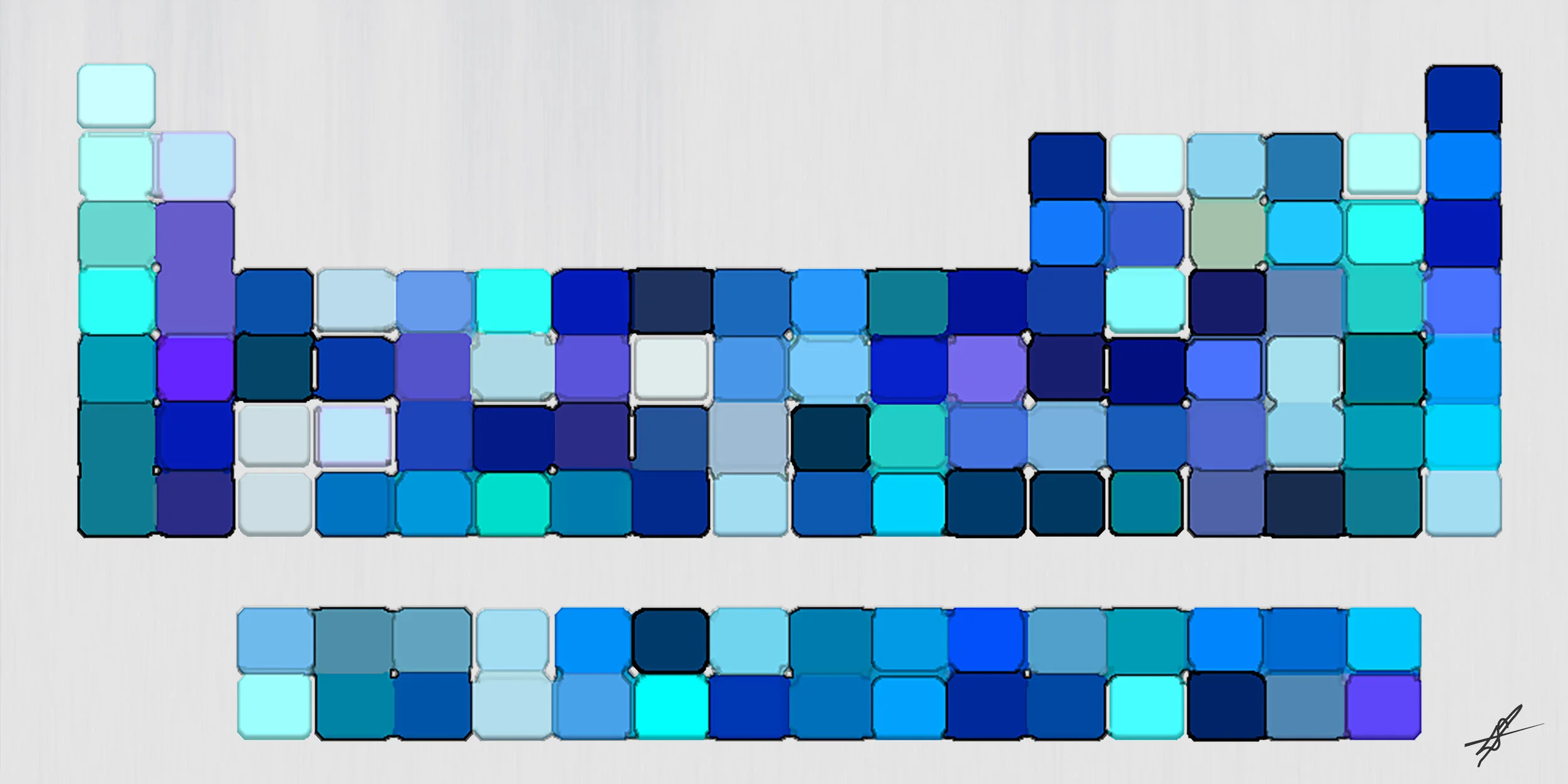 Periodic Table for a Blue Universe Langley Spurlock Digital Collage Direct Impression Print on Aluminum 24 x 48 in. $850 Click image to enlarge ⦿ Inquire