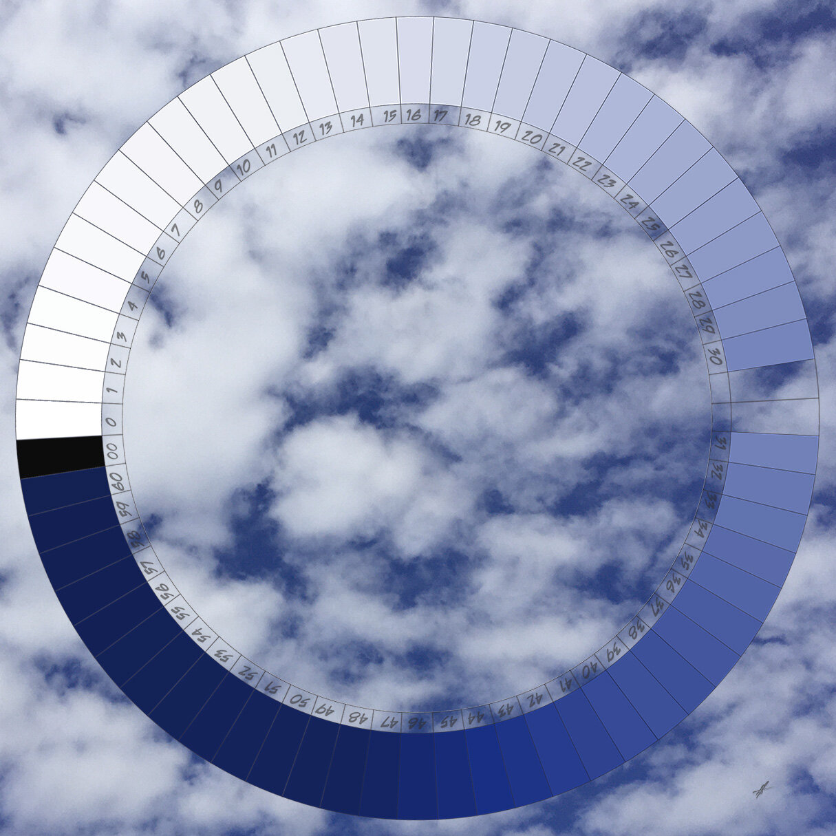 A Week of Weather - Partly Cloudy Langley Spurlock Digital Photocollage Archival Pigment Print Mounted on Wood Panel [edition of 5]  8 x 8 in. $150 each Multiples $125 each Full set $650 Click image to enlarge ⦿ Inquire