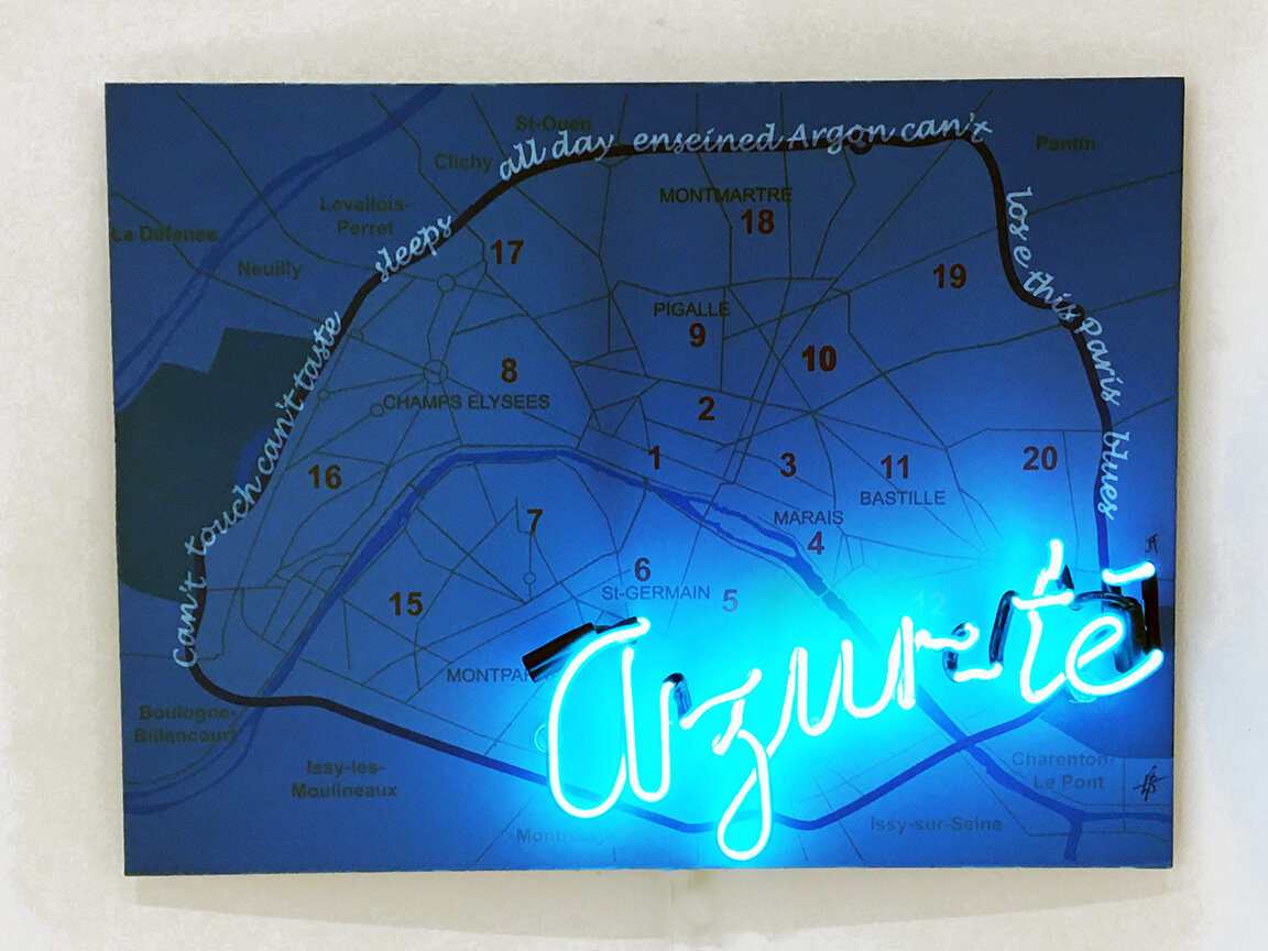 Paris Blues Langley Spurlock Argon in Glass, Digital Photocollage Printed on Vinyl-Coated Duratrans 24 x 32 in. POR Click image to enlarge ⦿ Inquire