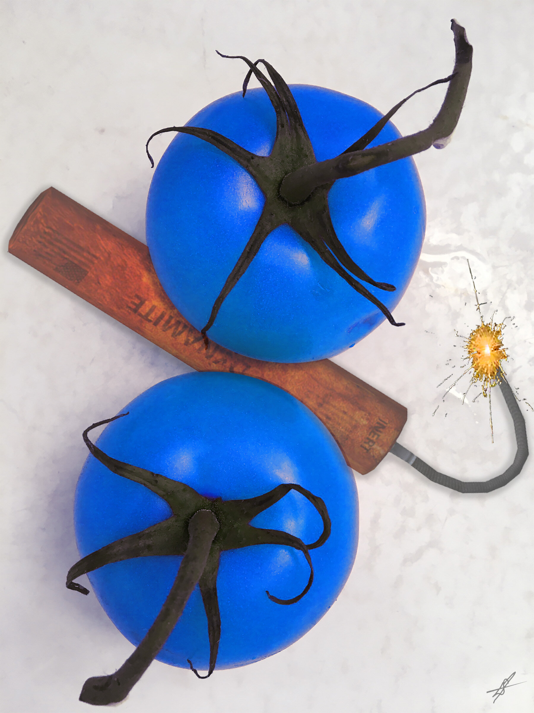 Fraught Fruit - Blasted Langley Spurlock Digital Photocollage Direct Impression Print [edition of 5] on Aluminum 16 x 12 in. $275 each Multiples $250 each Click image to enlarge ⦿ Inquire