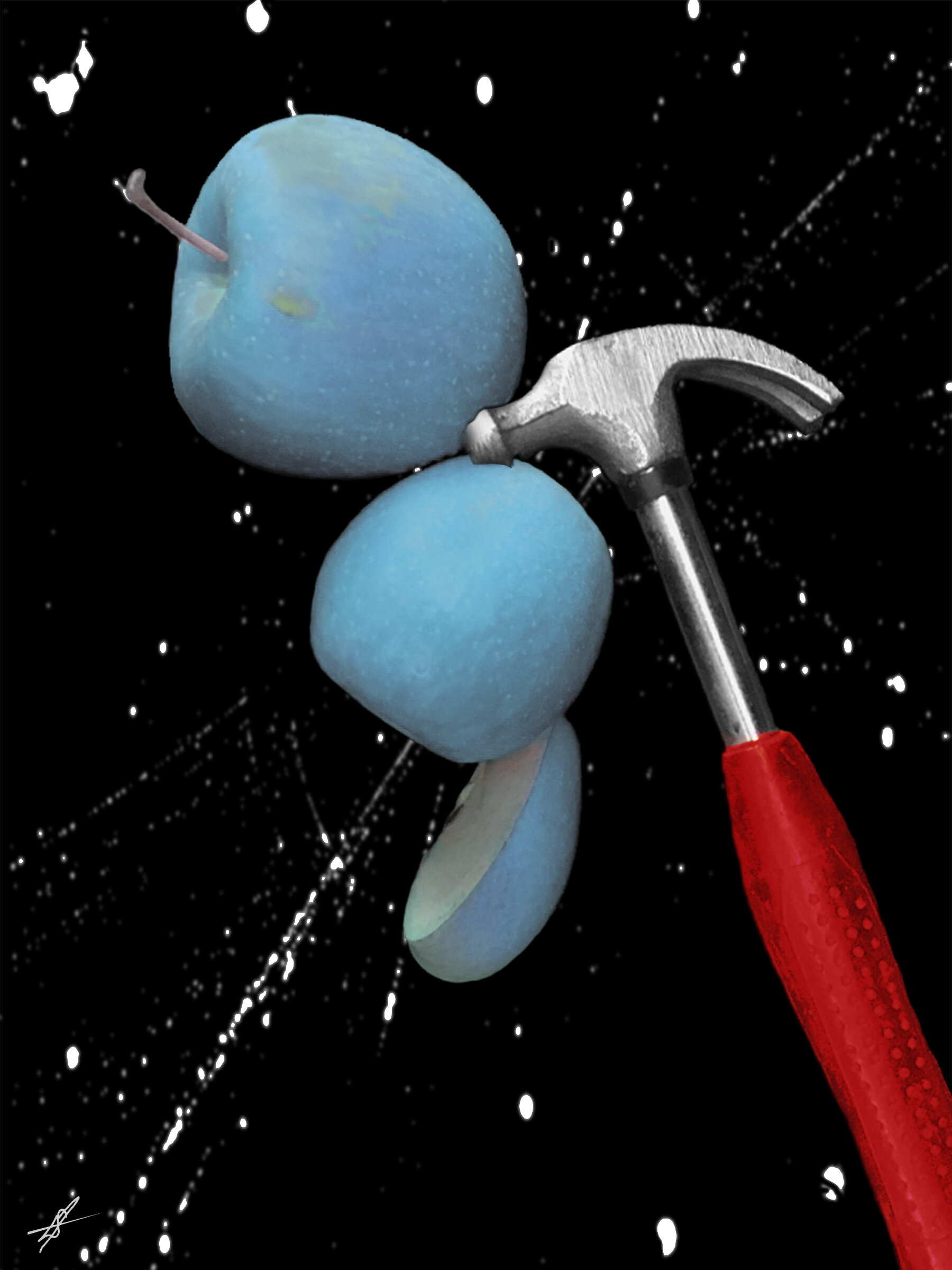 Fraught Fruit - Hammered Langley Spurlock Digital Photocollage Direct Impression Print [edition of 5] on Aluminum 16 x 12 in. $275 each Multiples $250 each Click image to enlarge ⦿ Inquir