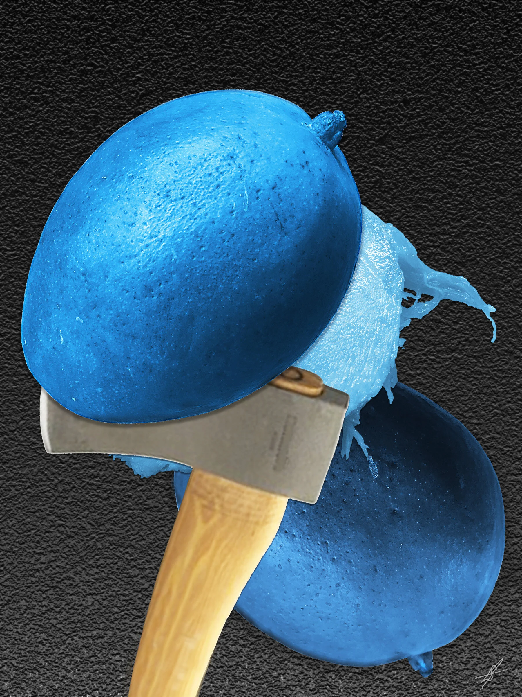 Fraught Fruit - Axed Langley Spurlock Digital Photocollage Direct Impression Print [edition of 5] on Aluminum 16 x 12 in. $275 each Multiples $250 each Click image to enlarge ⦿ Inquire