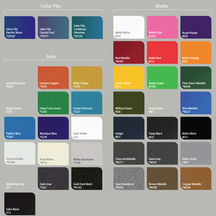 Avery Wrap Color Chart