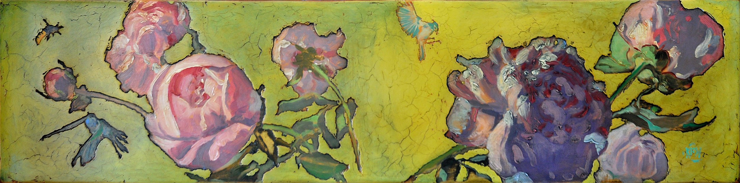 319 Peony Morning 48" x 12" Oil on wood panel SOLD
