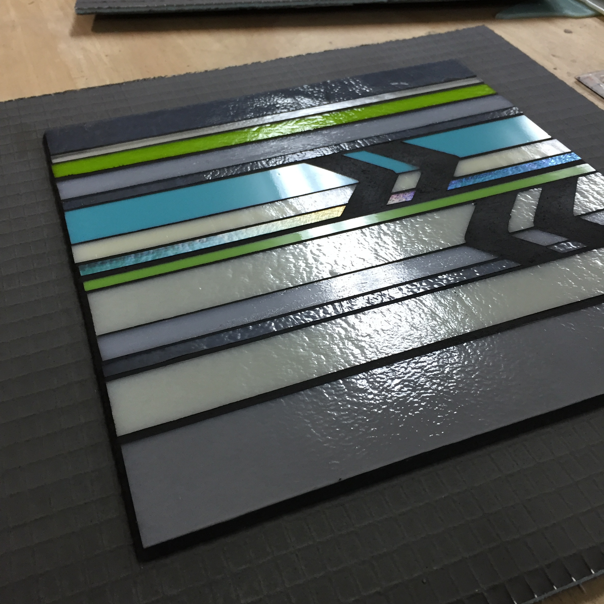 Lake | Chicago glass+grout | 10"x10" > 14"x14" framed c Heather Hancock 2016