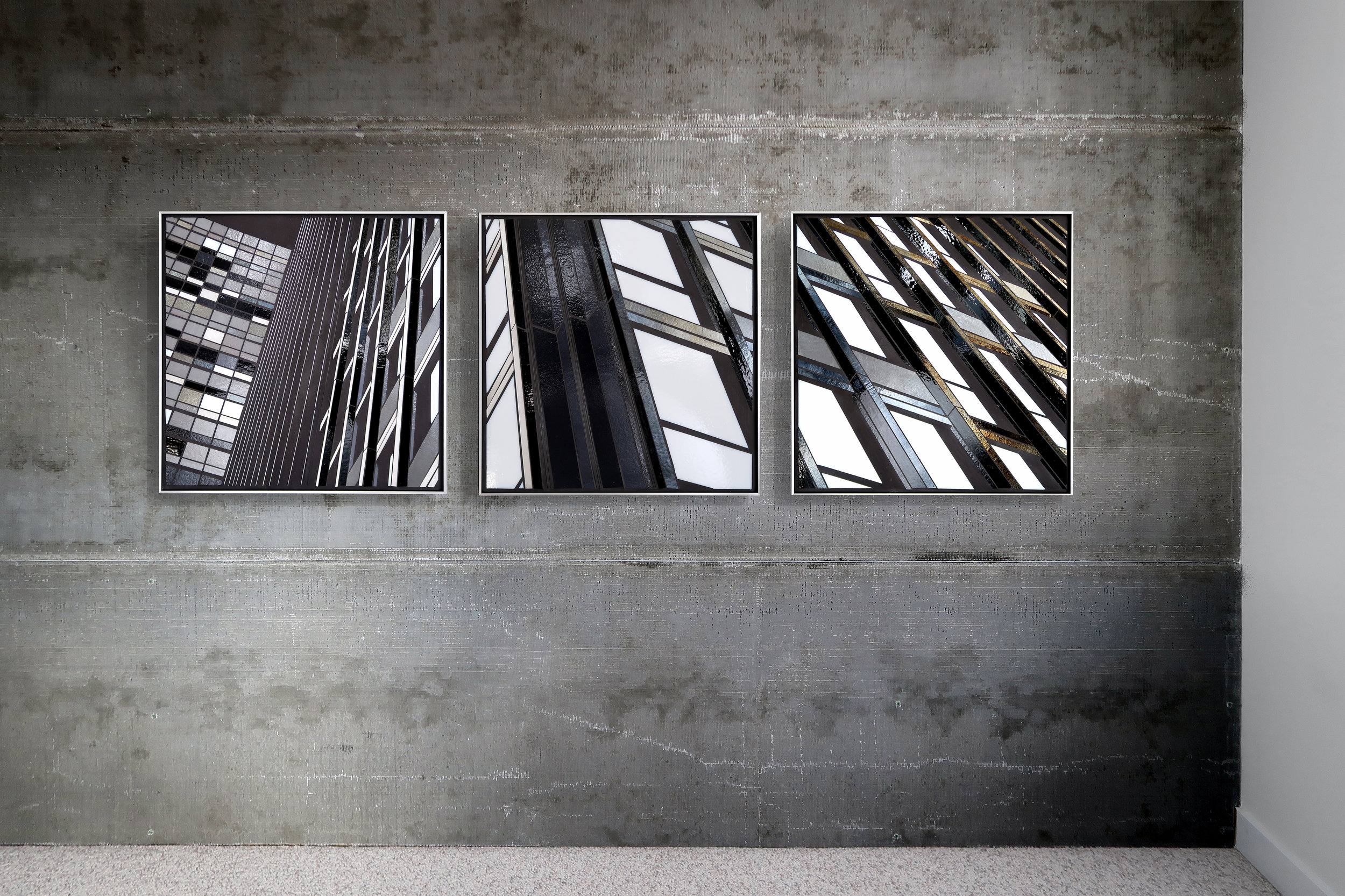 Reflect 1.37a,b,c Catching Light each 24"x24" glass c Heather Hancock 2018 