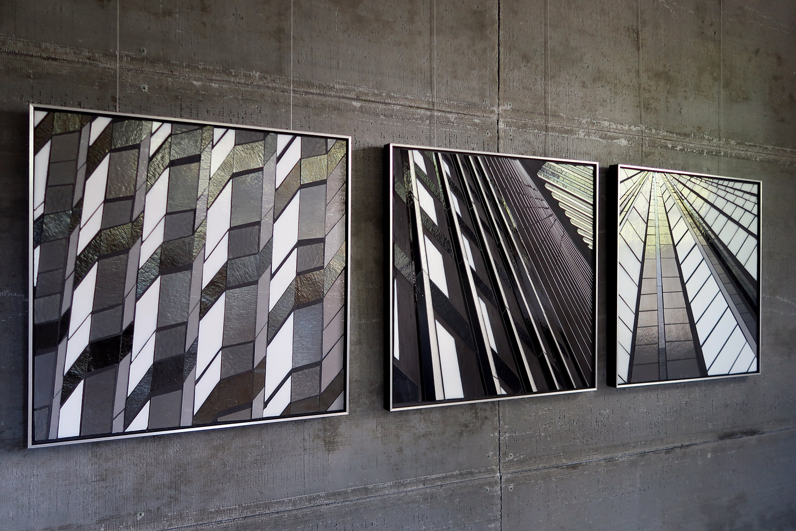 Reflect 1.40 waves | Reflect 1.15 city view | Reflect 1.16 urban mountain | each 24” x 24” | glass c Heather Hancock 2018