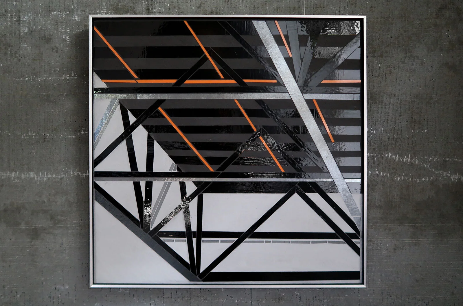 Reflect 1.59 | Truss study 3 | 24”x24” mixed media with glass inlay c Heather Hancock 2019