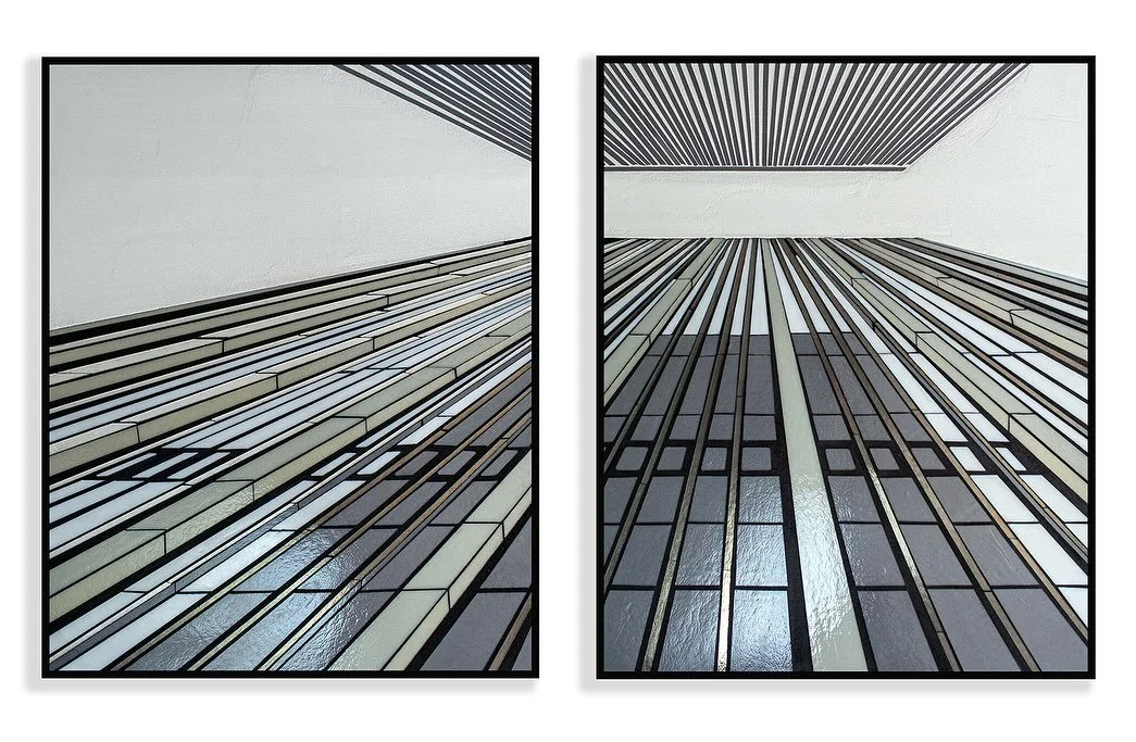Since we&rsquo;re talking about NYC... A ton of work has made its way to New York this past year&mdash;I&rsquo;ll share a few favorites. 
First up: a skyward view. This two-panel residential piece draws from the soaring verticals of 1271 Avenue of th