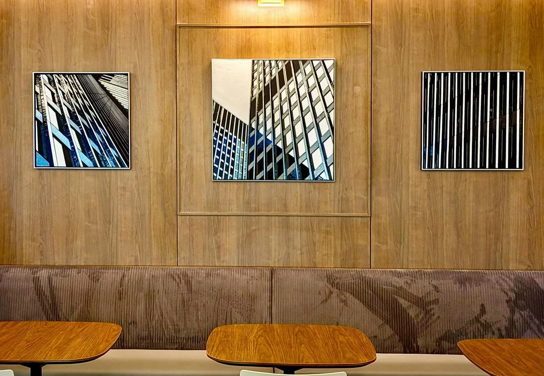 Loved receiving this install image from a recent collaboration with Meridian Art Consulting.

This grouping brings together two existing works inspired by the architecture of Mies van der Rohe alongside a newly commissioned companion piece, REFLECT 4