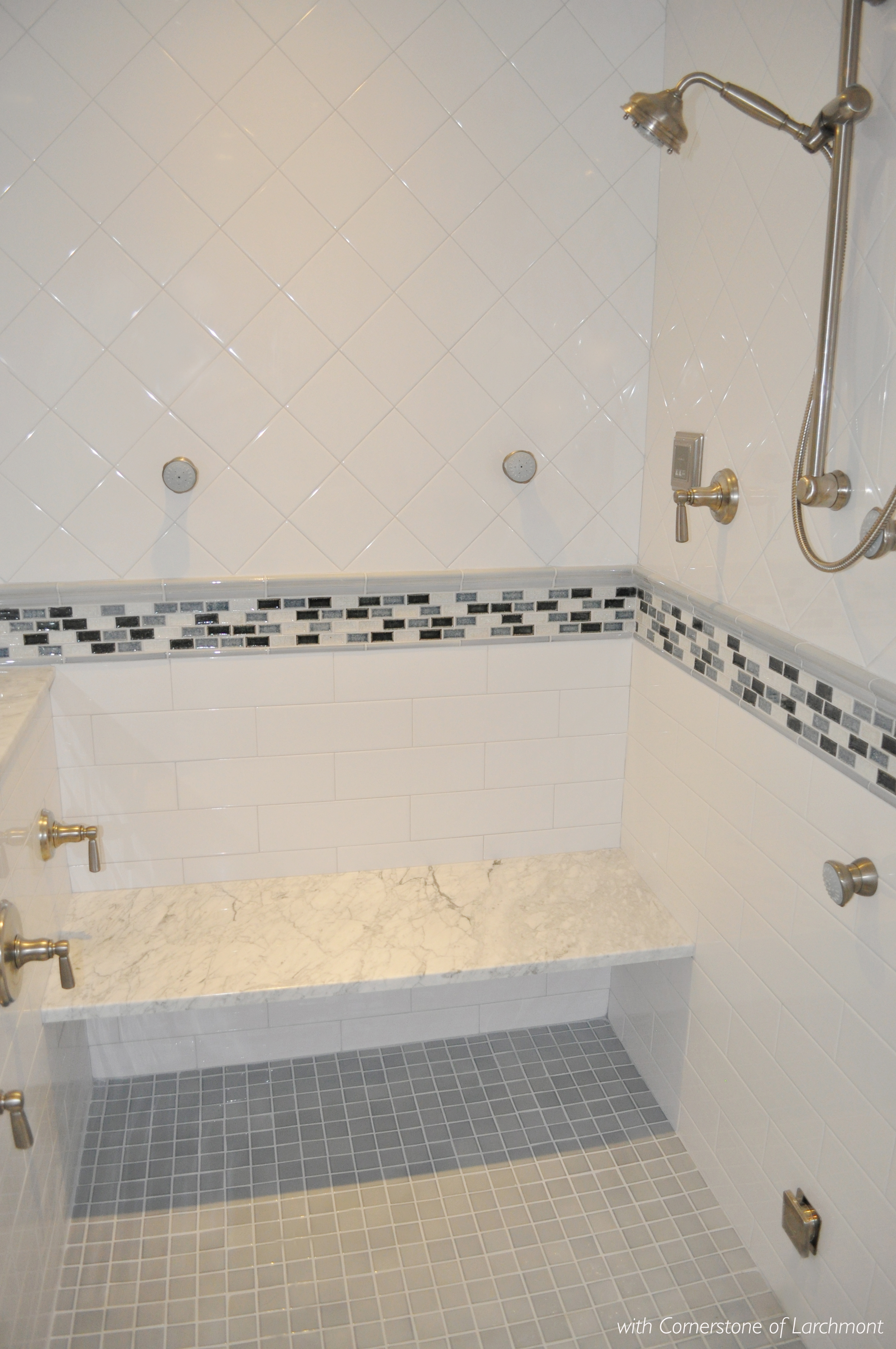 Kim Annick Mitchell_Interior Designer_Master Bathroom_Shower Interior_Marble Shower Seat_White Bath Tile_Glass Mosaic Chair Rail Detail_Steam Shower.jpg