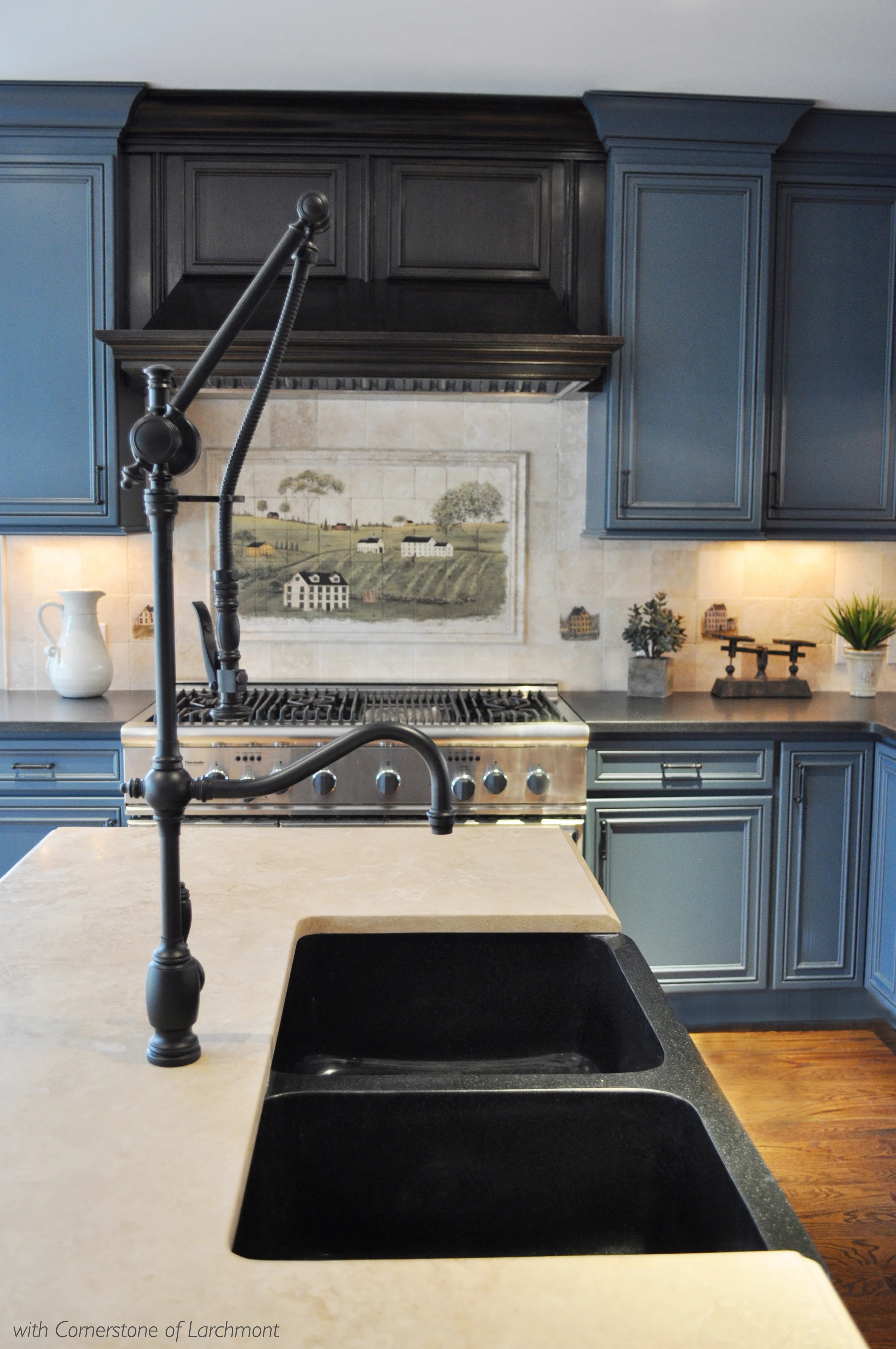 Kim Annick Mitchell_Interior Designer_Contemporary Country Kitchen_Pull-down Faucet_Travertine Countertop_Granite Double Sink.jpg