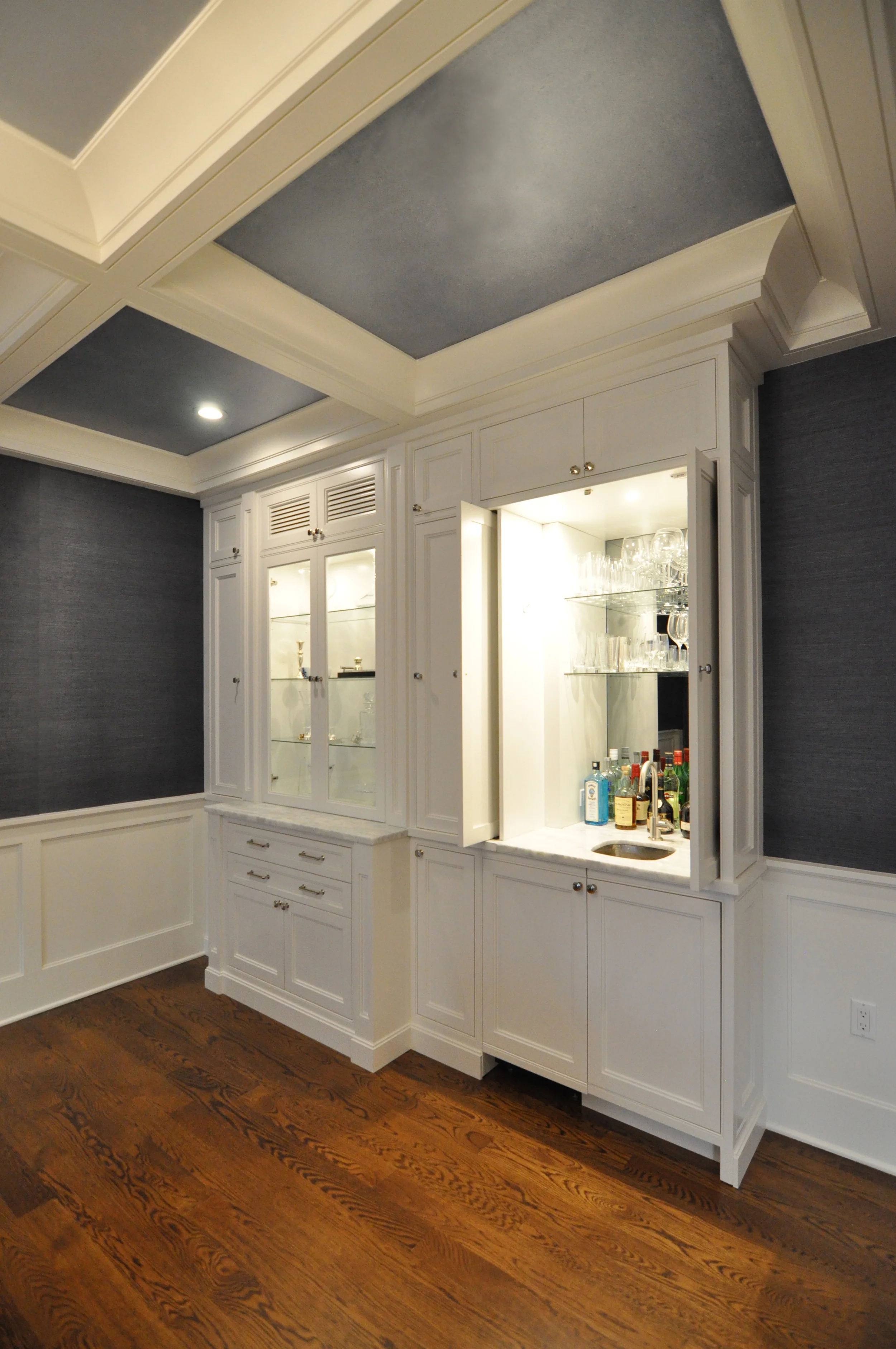 KAM DESIGN_Dining Room Millwork_Custom White Cabinet_Wet Bar_Coffered Ceiling_Faux Paint Finish_Wainscot - 1.jpg