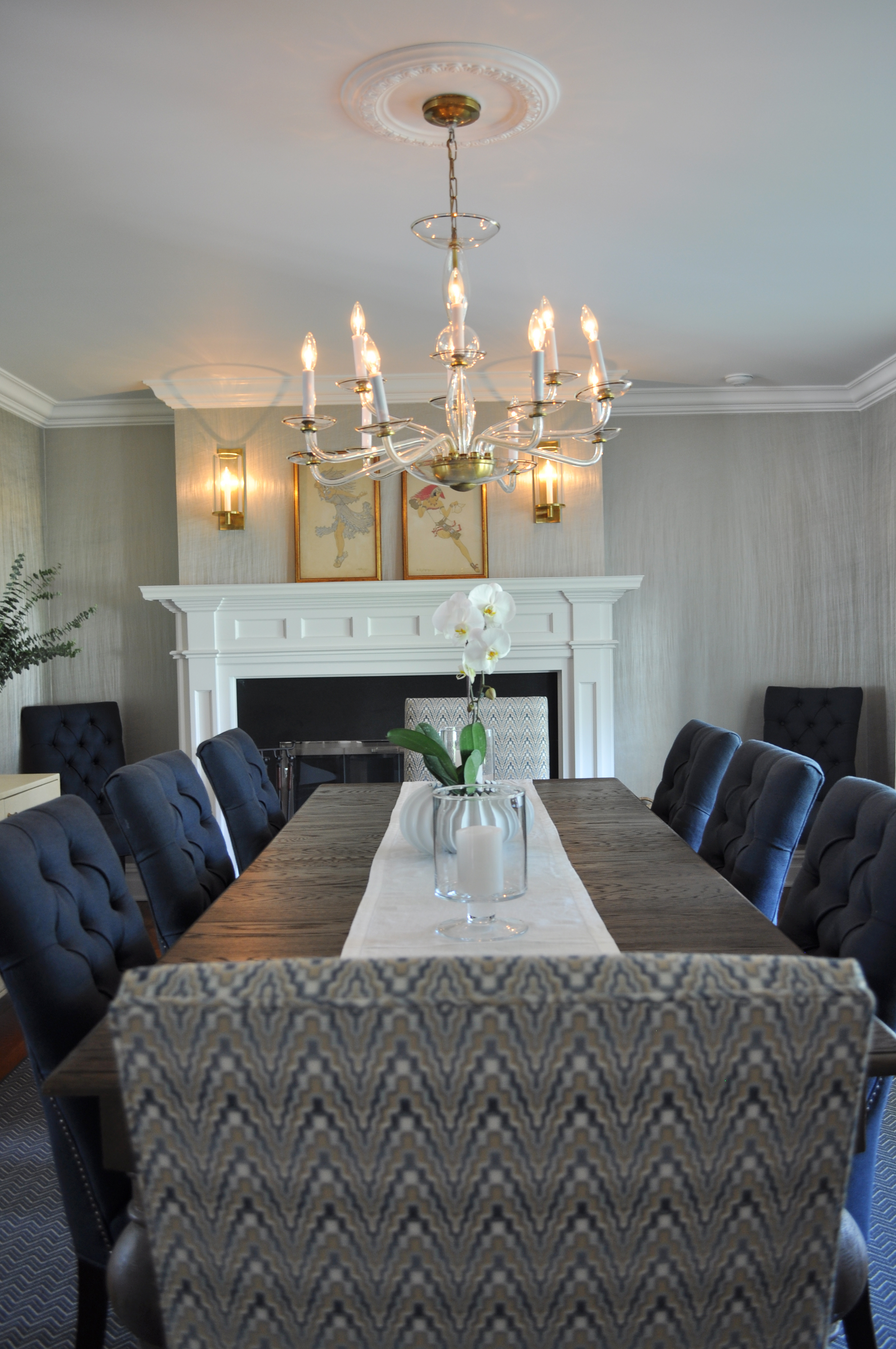 Mamaroneck NY_Classic Dining Room_Innovations Wallcovering_Circa Sconces_Navy_Cream_Circa Brass Sconces_Kravet Host Chair Fabric_Interior Designer Kim A Mitchell_KAM DESIGN_2016_for Web.jpg