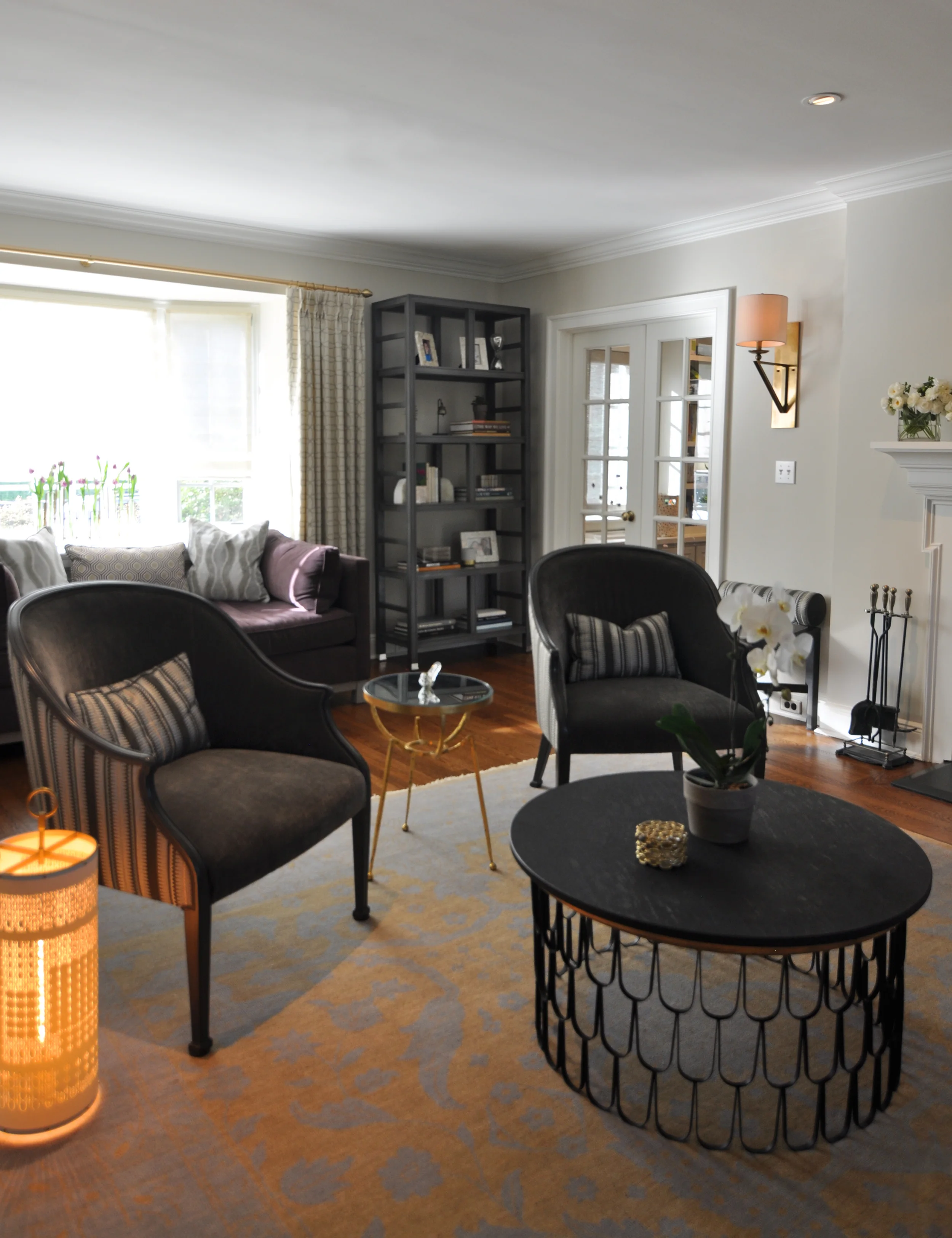 KAM DESIGN_Kim A Mitchell Interior Designer_Timeless Relaxed Elgance_Living Room_Arteriors Cocktail Table_Vanguard Etagere_MGBW Lounge_Fiyel Levent Lantern_Pollock Fabric on Reupholsterd Chairs_Larchmont NY_2016 for.jpg