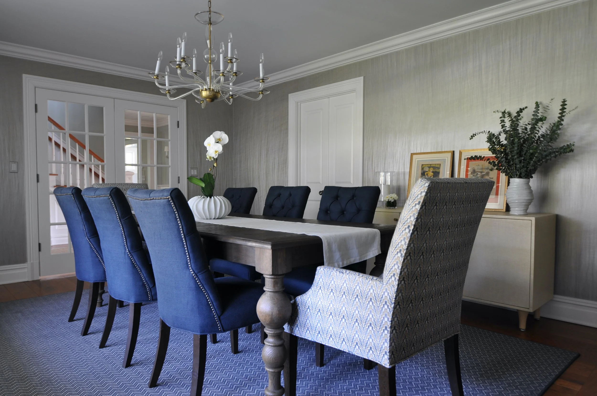 Classic Dining Room_Made Goods Buffet_Innovations Wallcovering_Kravet Host Chair Fabric_Navy_Cream_Interior Designer Kim A Mitchell_KAM DESIGN_2016 - 1.jpg
