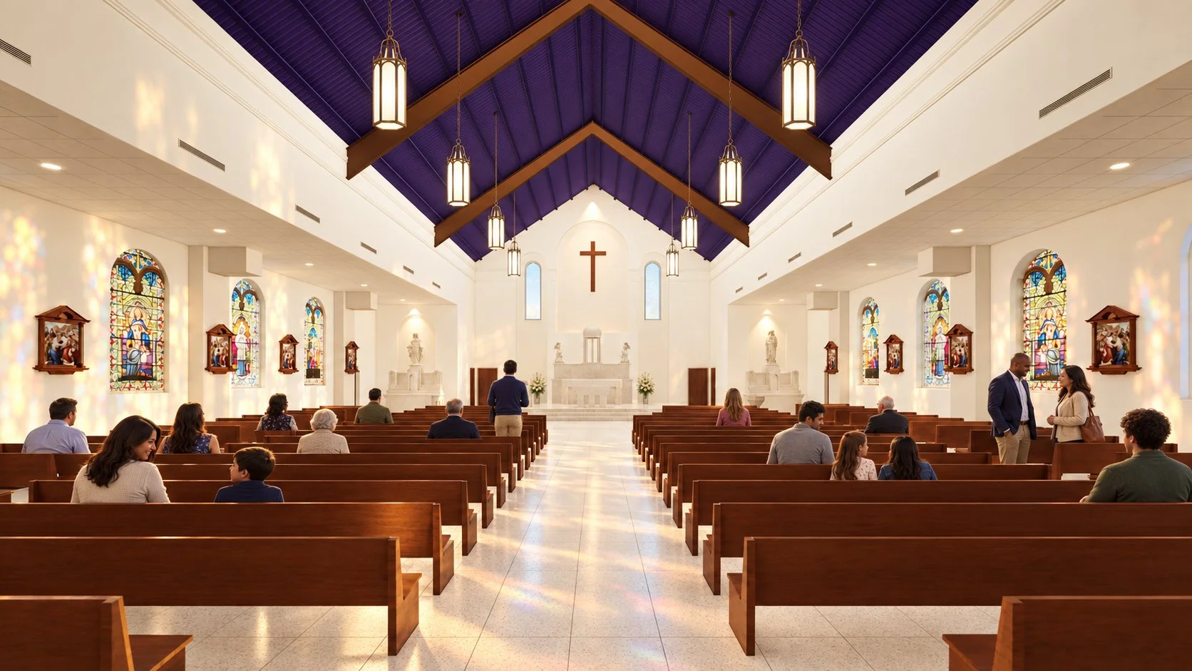 Sunlit Church Interior with Bronze Lanterns.jpg