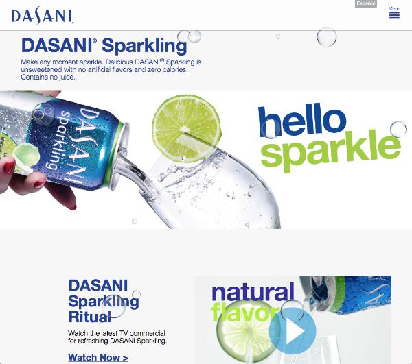 The Dasani® Sparkling page—Dasani® clearly&nbsp;understands their purpose and core values well evidenced by this refreshing website&nbsp;layout