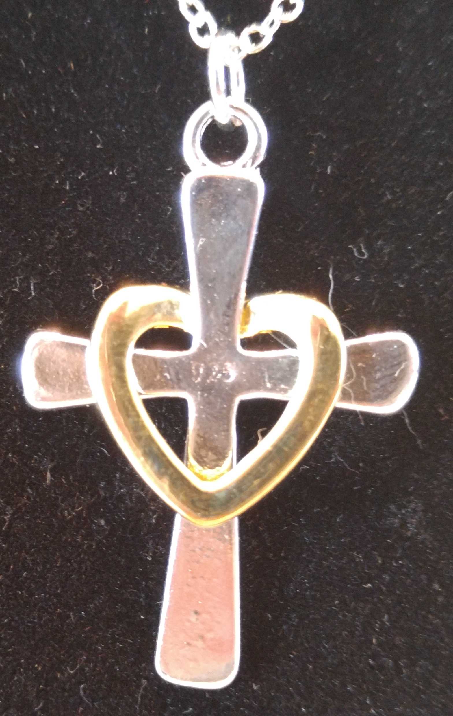 Gold Heart on Silver Cross Necklace