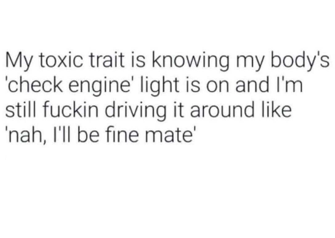 Is this your toxic trait too? 🙋&zwj;♀️ If it sounds like you, come in for an oil change to get your body running better! 

#oilchange #serviceyourgut #colonic #guthealthmatters