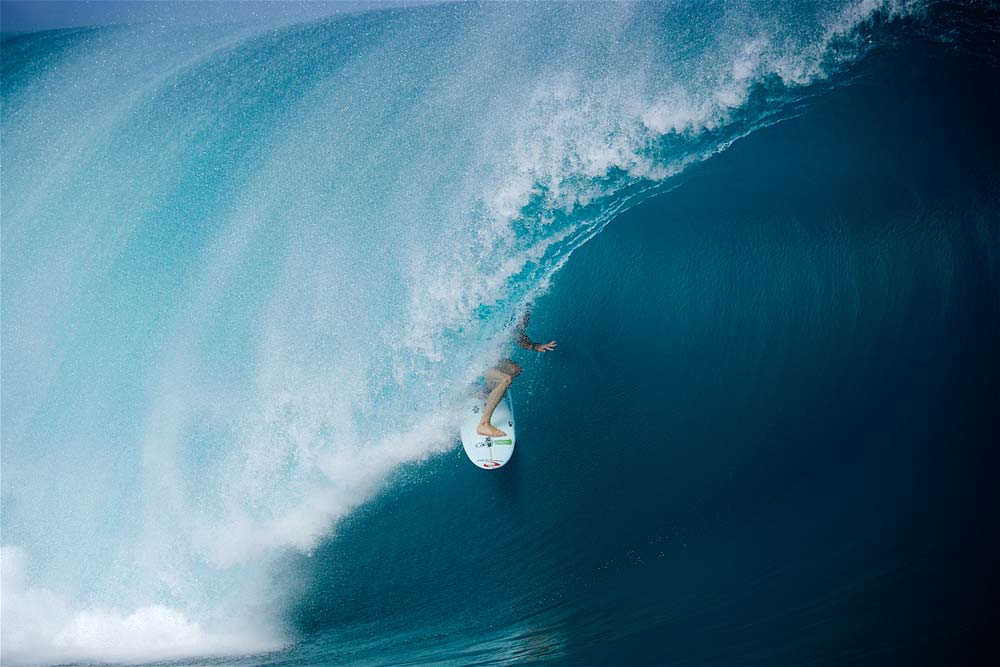   ^ CHARGING AT CHOPES  Owen Wright – consistently chased epic swells on his own time. Refining his surfing to the highest degree in arenas that are totally unforgiving. He dominated the most perfect swells of the year at the notorious Teahupoo in Ta