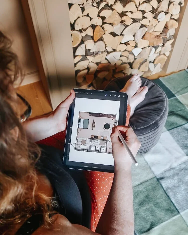 Collection of hand-drawn architectural illustrations and interior design layouts by Sonia Nicolson, bundled as a custom creative package for clients seeking bespoke, artistic plans and sketches