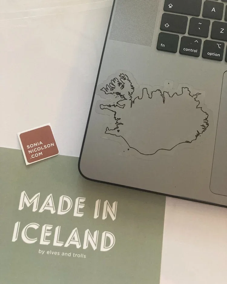 Transparent Iceland map sticker for laptops, water bottles and journals. A minimalist Reykjavik souvenir for Iceland lovers.