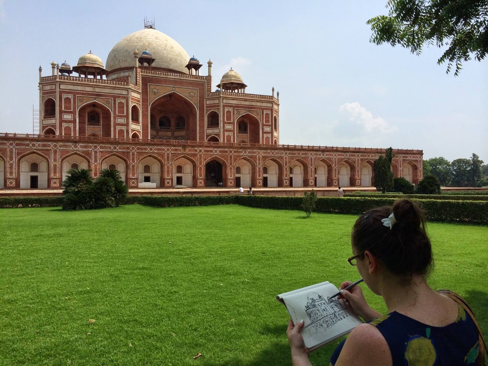 Architect sketch at Humayun's Tomb, Delhi, India