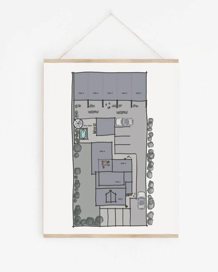 Collection of hand-drawn architectural illustrations and interior design layouts by Sonia Nicolson, bundled as a custom creative package for clients seeking bespoke, artistic plans and sketches.