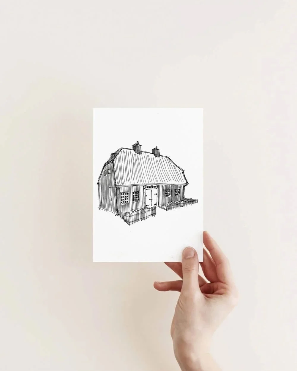 Original hand-drawn architectural sketch of Hafnarfjörður Museum in Iceland by Reykjavik Sketcher