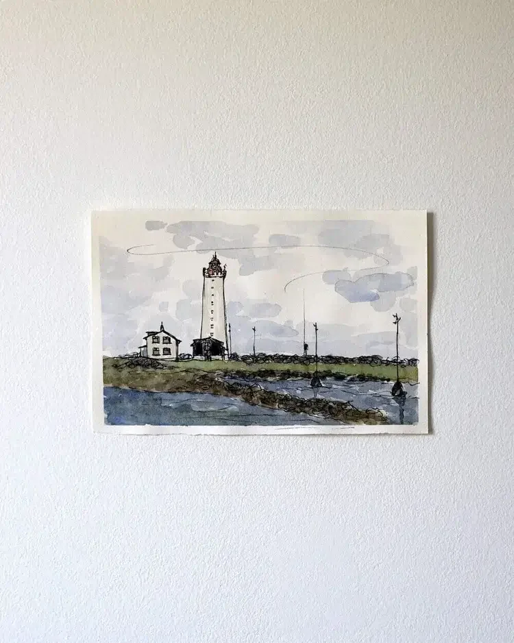 Original Grótta Lighthouse Watercolour Painting by Sonia Nicolson