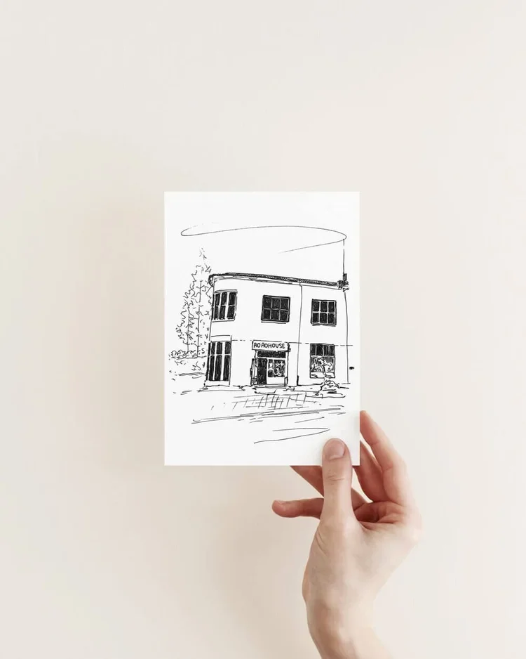 Original hand-drawn architectural sketch of Roadhouse building in Reykjavik, Iceland by architect Sonia Nicolson (Reykjavik Sketcher).