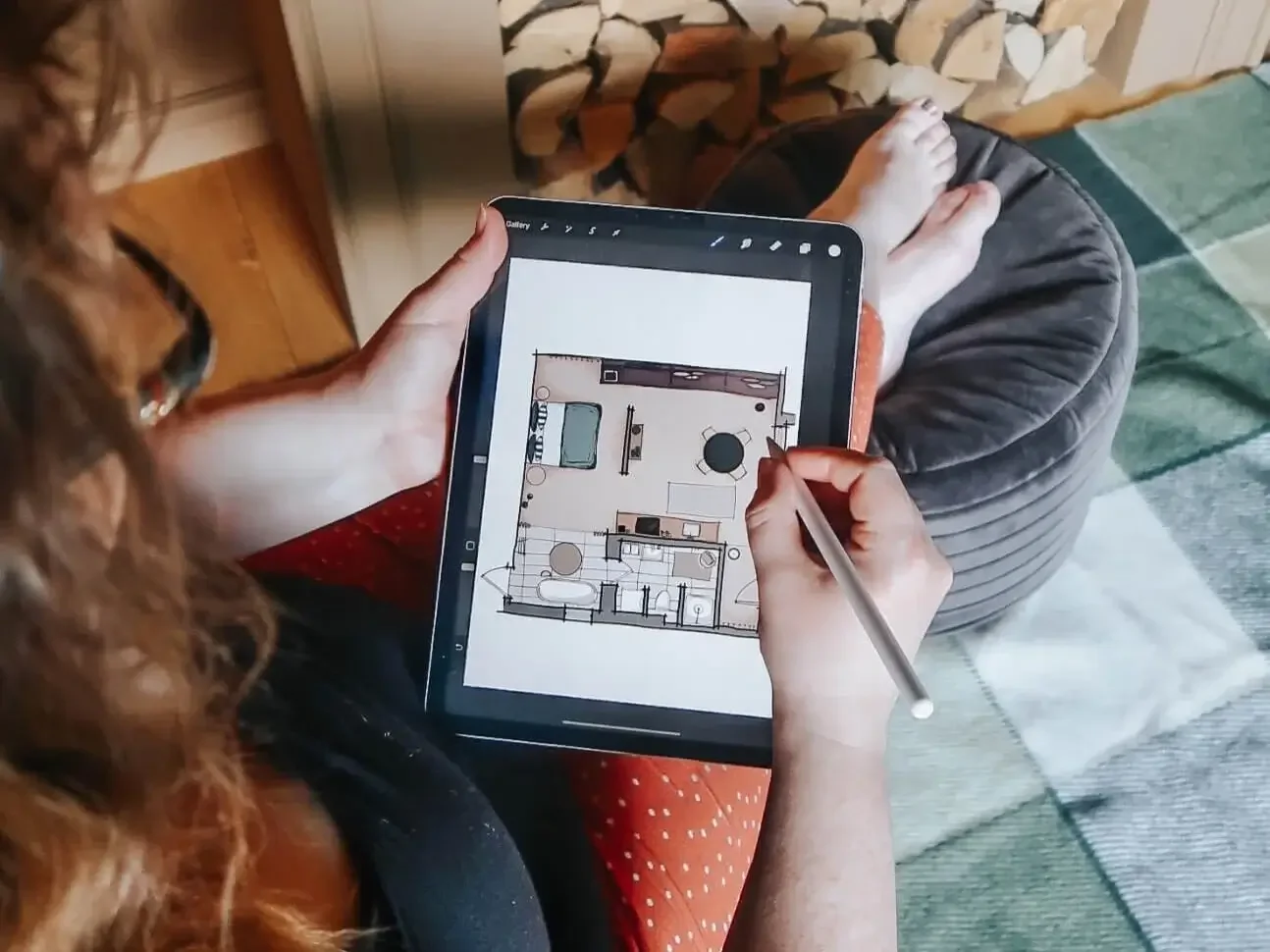 Floor plan illustration created in Procreate showing apartment layout.