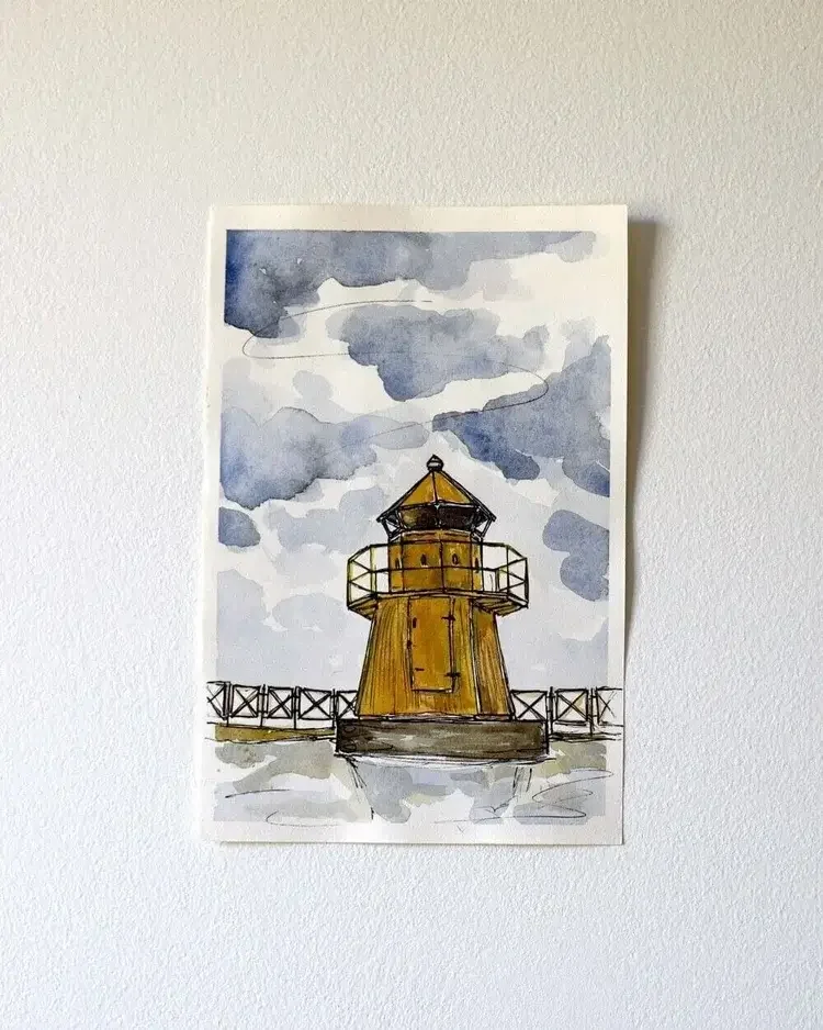 Original Höfði lighthouse, Reykjavik, Iceland Watercolour Painting by Sonia Nicolson