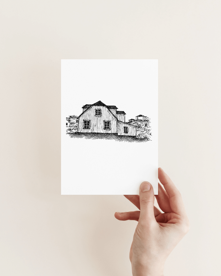 Original hand-drawn architectural sketch of a traditional timber house in Reykjavík, Iceland by architect Sonia Nicolson.