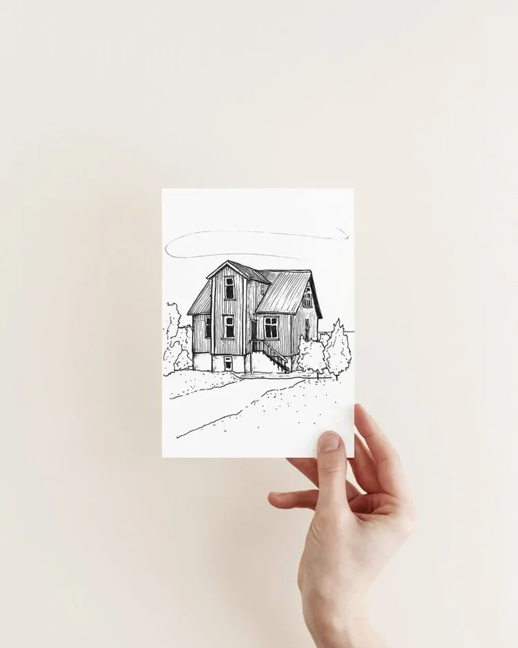 Original hand-drawn architectural sketch of 8 Starhagi in Reykjavik, Iceland by architect Sonia Nicolson, Reykjavik Sketcher.