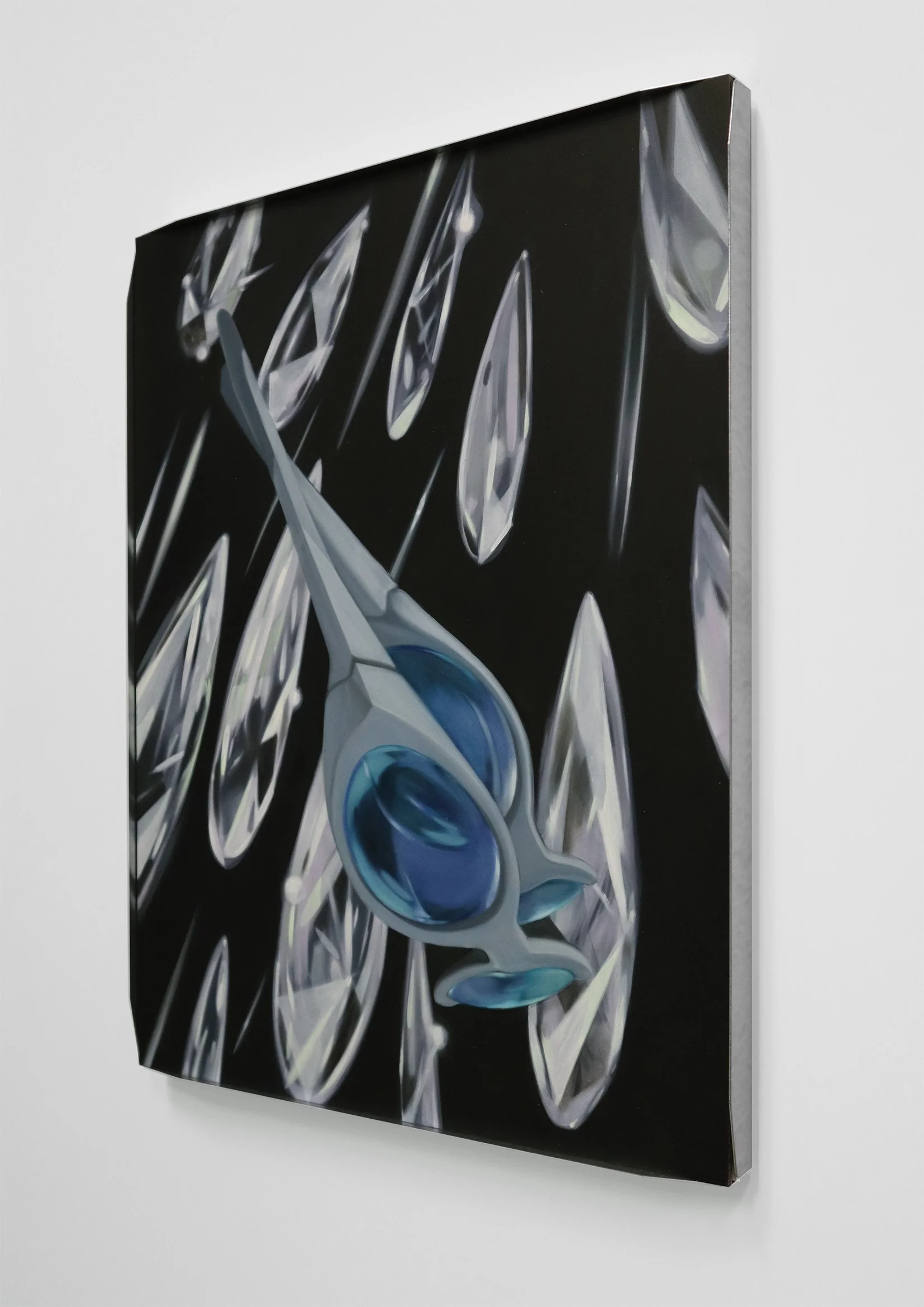  'Arrow Aster'  Oil, wax, marble dust, graphite, and matte varnish on panel in folded steel frame. 30.5 × 40.5 cm  2026 
