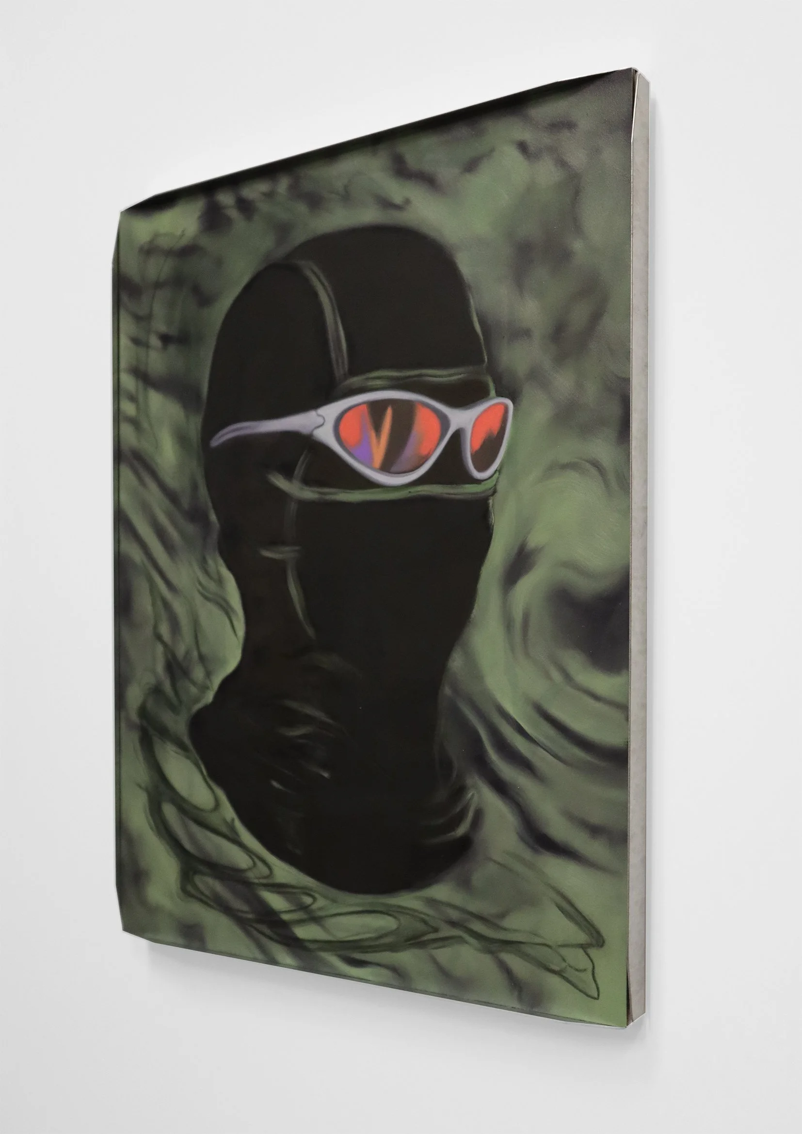   ‘Petro Dog’    Oil, wax, marble dust, graphite, and matte varnish on panel in folded steel frame. 30.5 x 40.5 cm    2026  