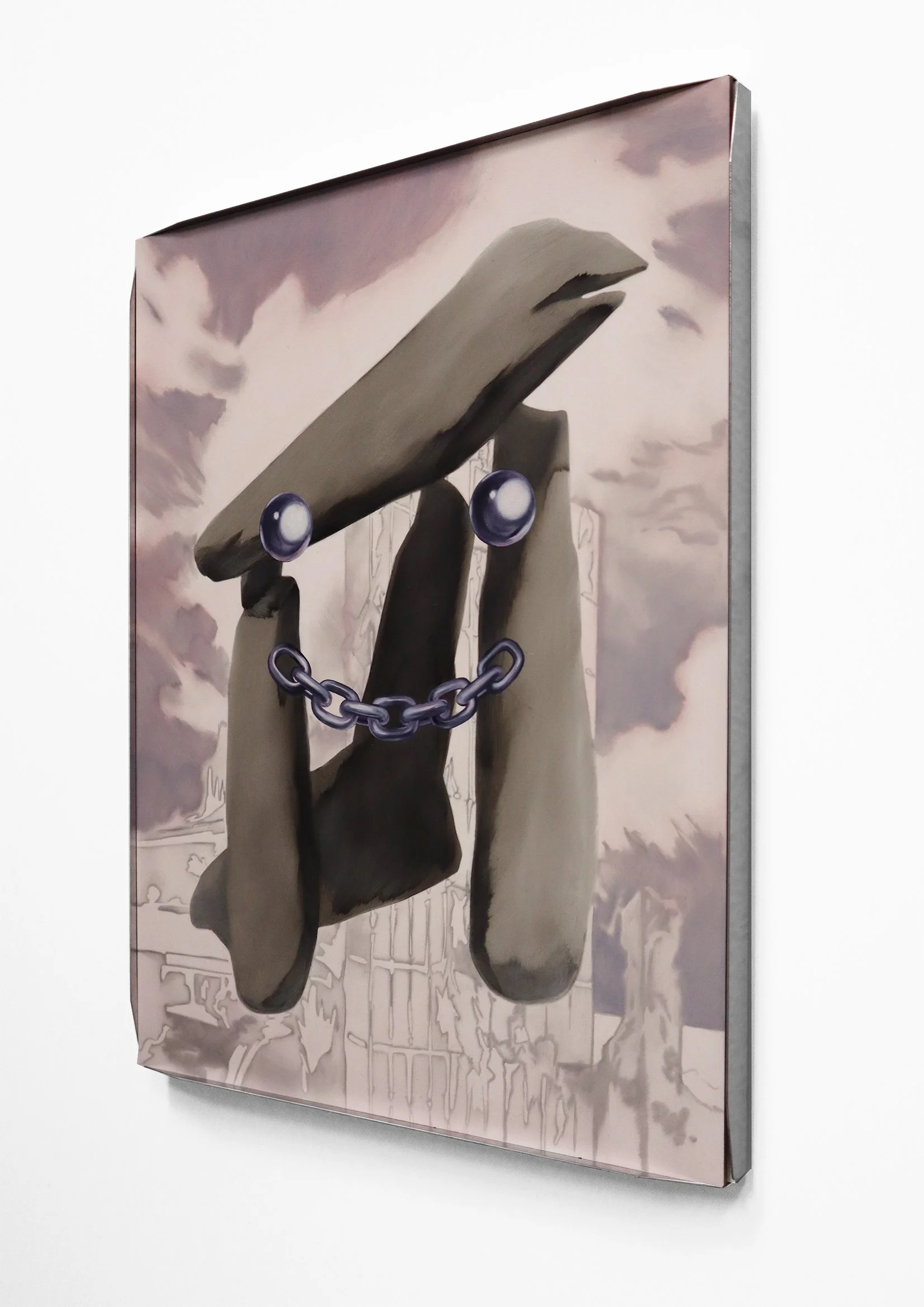   ‘Mega Lilith’   Oil, wax, marble dust, graphite, and matte varnish on panel in folded steel frame. 30.5 x 40.5 cm  2026 