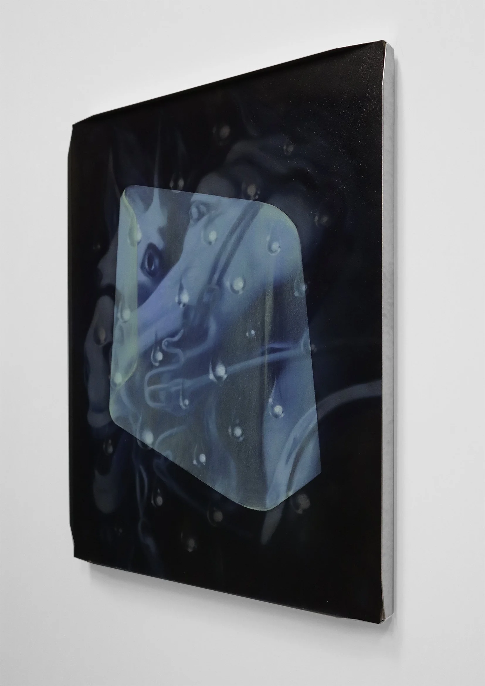   'Yolk Pelt'   Oil, wax, marble dust, graphite, and matte varnish on panel in folded steel frame. 30.5 x 40.5 cm  2026 