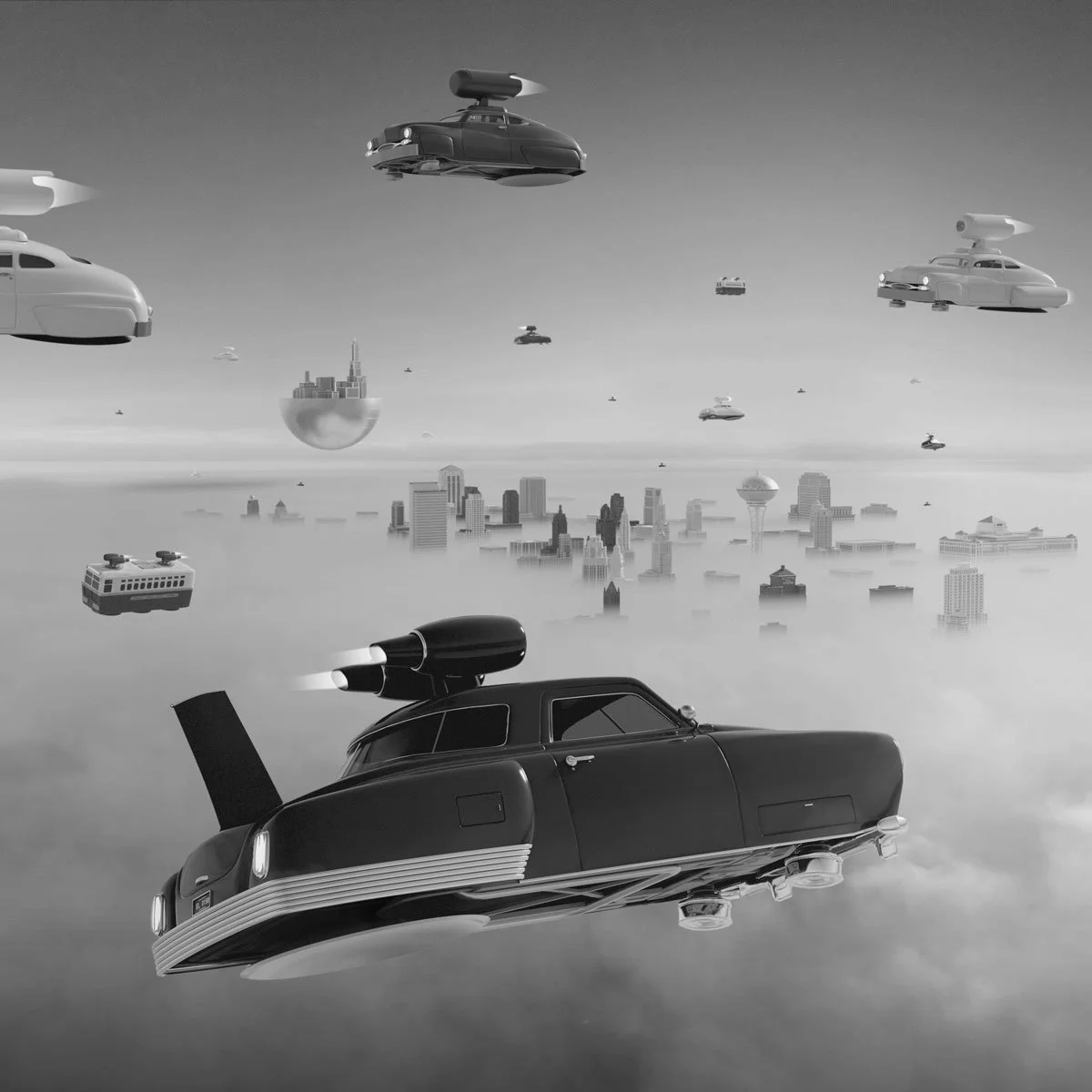  Flying car in the retro-futuristic world of MORAY 